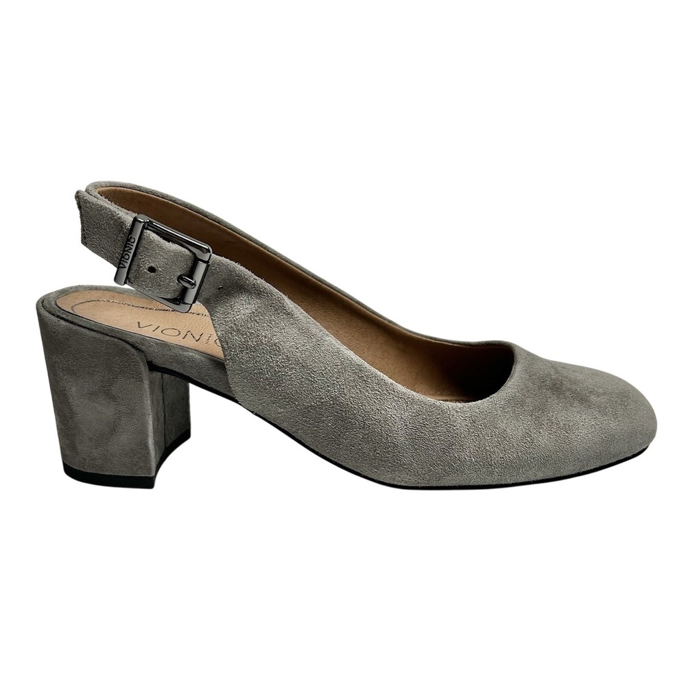 Vionic Nareen Gray Suede Block Heel Sling back Pumps Size 6us, 37eu,‎ 4uk